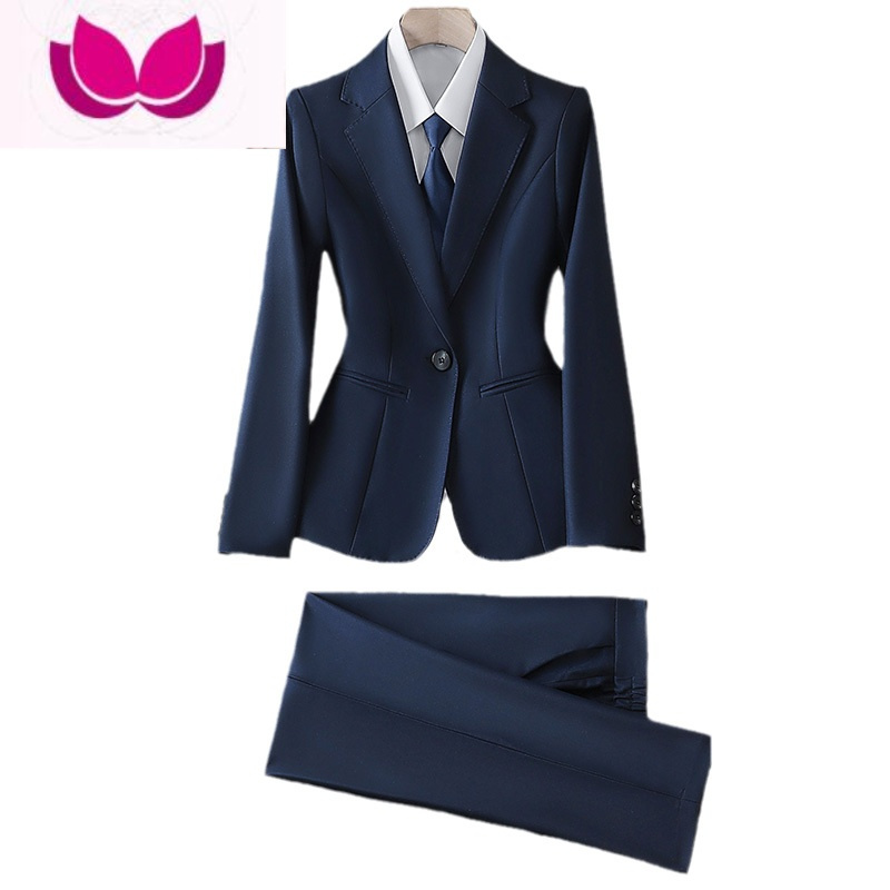 七斓蓝色西装套装女高端面试工作服职业正装文秘白领工装西服外套