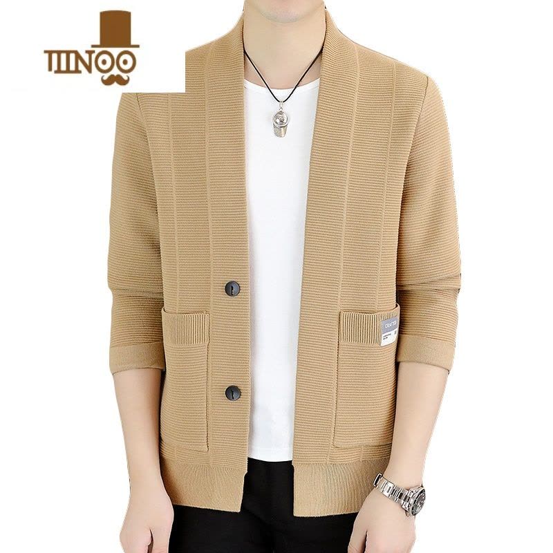 YANXU毛衣外套男士针织开衫薄款韩版秋季新款潮流帅气外穿纯色线衣图片