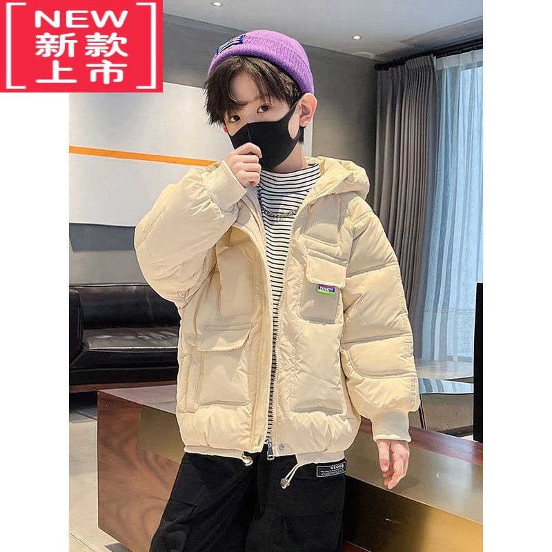 可莉允男童棉衣外套冬装2022新款中大童短款连帽加厚棉袄儿童棉服派克服图片