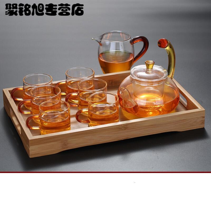 玻璃茶杯小号杯子带把6只装功夫茶具耐热家用套装迷你加厚主人杯简约