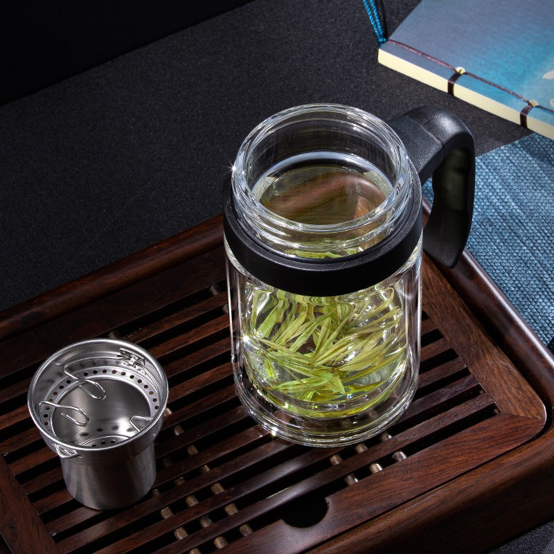 女士水杯大容量茶水分离办公室便携带把手防烫手柄泡茶杯子口杯v214l