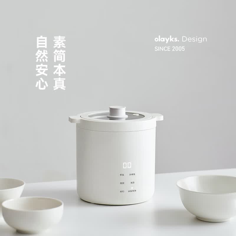 OLAYKS迷你玲珑电饭煲白色2-4人铝合金内胆底盘加热微电脑控温支持预约功能小巧实用