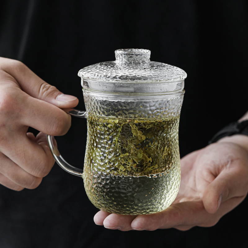 苏氏陶瓷(SUSHI CERAMICS)高硼硅玻璃茶杯耐高温锤纹美体三件套盖杯