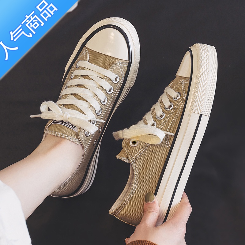 SUNTEK奶茶色圆头帆布鞋女休闲百搭透气鞋子夏款低帮女款板鞋夏季女布高清大图
