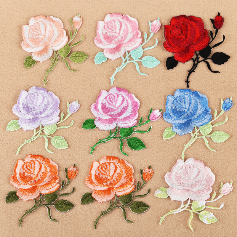 补丁贴创意玫瑰花朵图案无纺布材质居家衣服裤子花刺绣修补洞贴8#5个