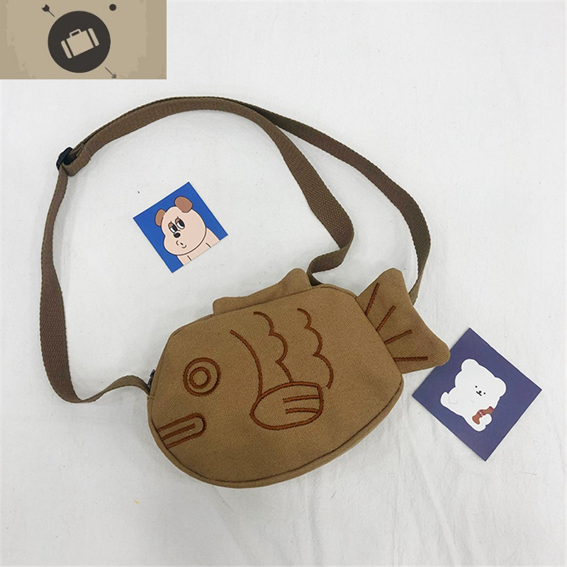 韩版ins日系少女软妹卡通丑萌小鱼斜挎包包男女原宿学生可爱包包艾狄