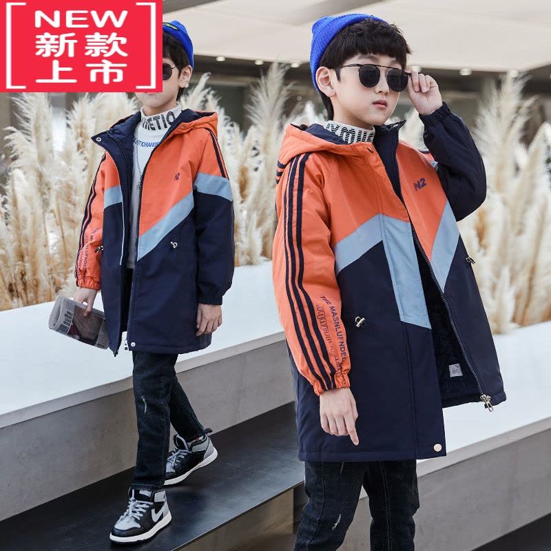 可莉允男童加绒加厚外套秋冬季2022新款中大儿童装风衣男孩棉服帅气上衣图片