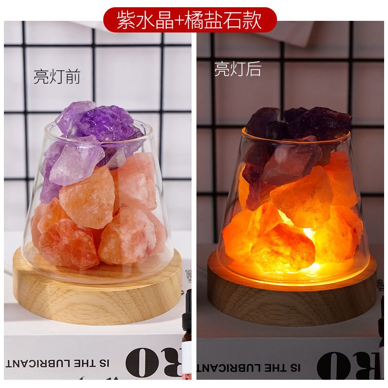 DXP 天然水晶无火香薰晶石 400g原石+10cm暖光底座USB接口高清大图