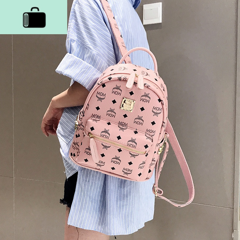 时尚铆钉双肩包女2020新款韩版百搭印花小背包女士休闲潮流旅行包new