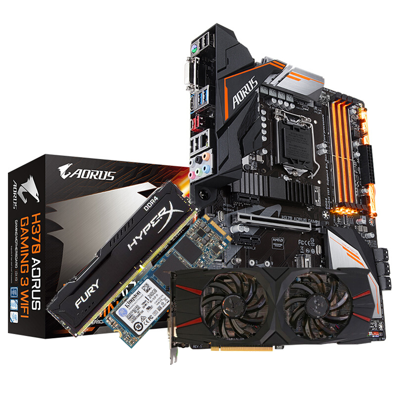 金士顿Fury 2400 8G内存+M.2 240G固态+技嘉H370-Gaming 3主板+七彩虹1060 6G显卡