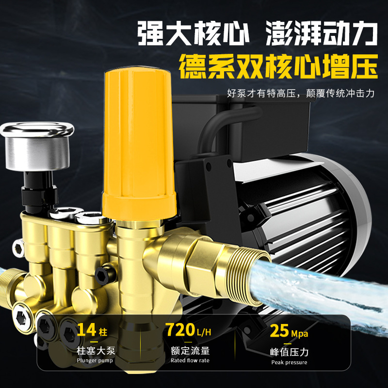 厂家直销洗车机220V-便携式家用大功率压水泵水枪物业小型清洗机-力盾V6款+滚轴+20米高压管+泡沫壶