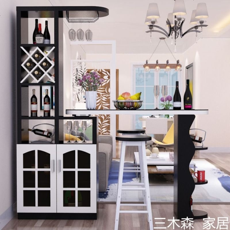 吧台桌家用简约现代客厅多功能隔断柜北欧创意转角酒柜靠墙玄关柜 组装_黑色《欧式玻璃_》_支架结构