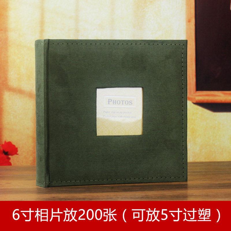 皮绒插页式相册毕业纪念册家庭宝宝成长册可留言写字6寸200张 三维工匠 6寸200张-麂皮绒相册[墨绿色]