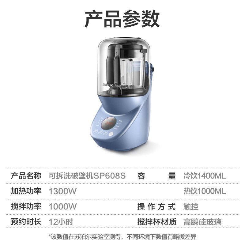 苏泊尔(SUPOR)破壁机降噪低音可拆洗 家用多功能蒸汽清洗预约加热料理机 豆浆机冷打榨汁机果汁搅拌辅食机SP608S高清大图