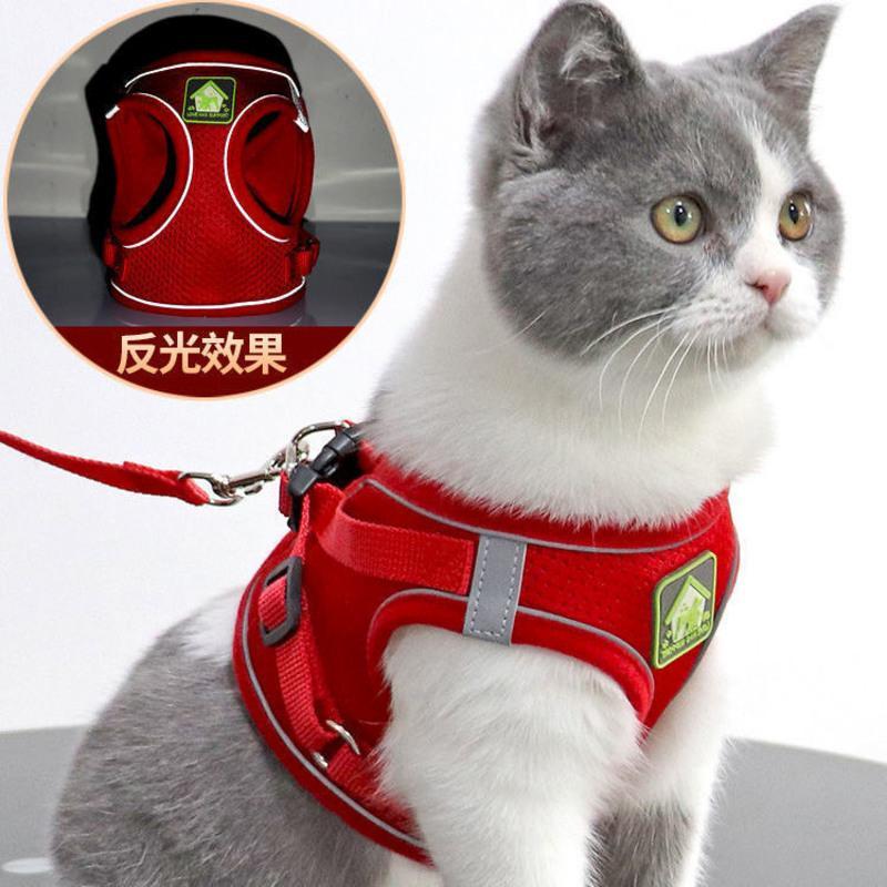 猫咪牵引绳遛猫绳背心式防挣脱幼猫外出牵引绳胸背带猫咪专用反光 6MM*2米反光黑色圆绳 XS码（猫咪体重参照5.3斤以内