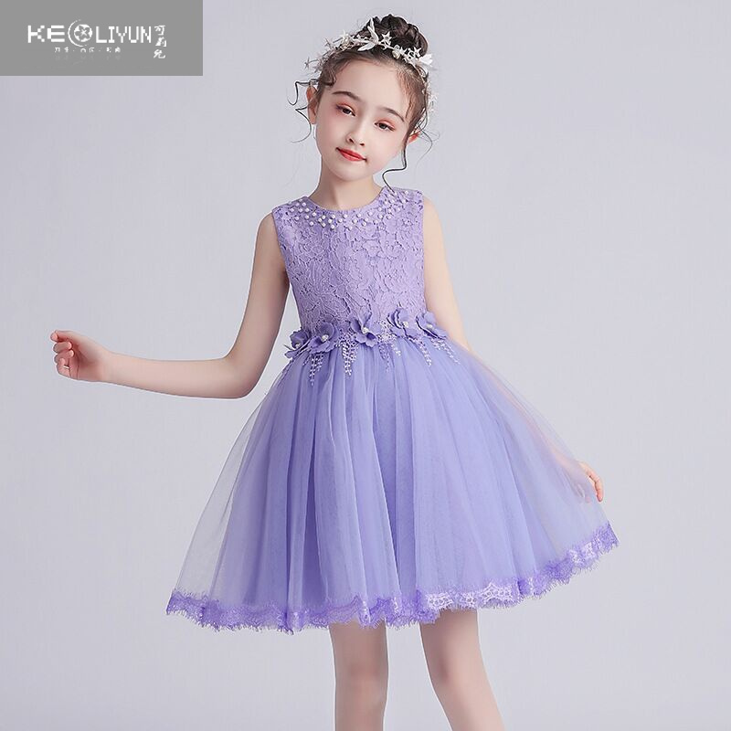 可莉允节日儿童演出服公主裙白纱裙生日女童白色连衣裙六一毕业表演