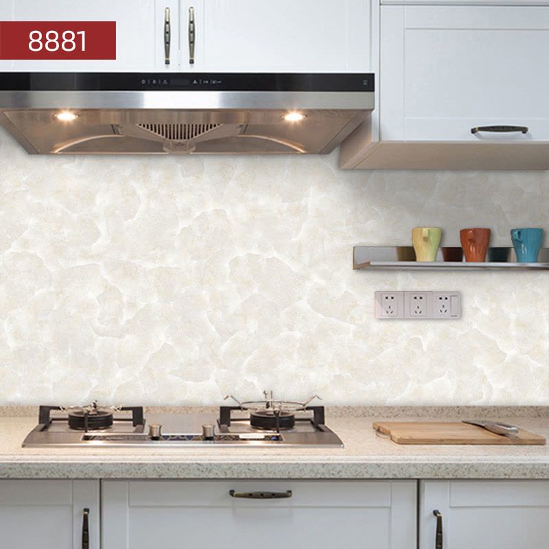 厨房防油贴纸自粘防水烟防火耐温油烟机墙纸柜灶台后墙壁用|8882加厚[新款大理石纹] 5米*60cm宽[送美工刀+刮板]图片