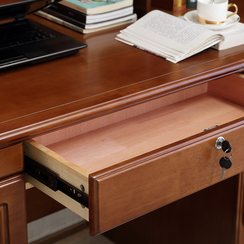 青木川 实木书桌带书架书柜组合一体书柜家用办公桌台式电脑桌成人大小户型学生学习写字桌子1.4米1.2M简约现代高清大图