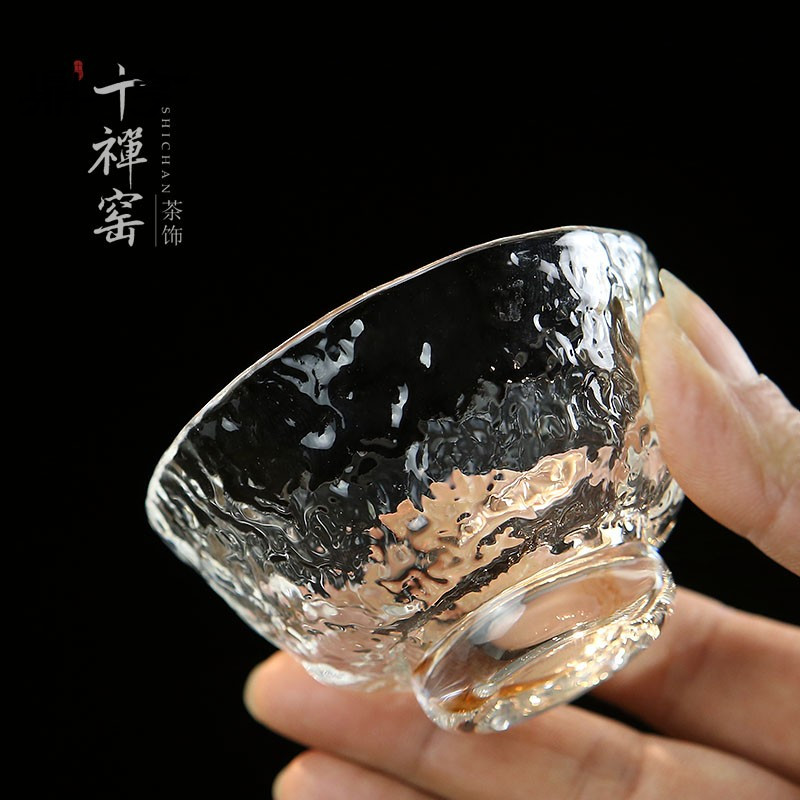 鼎亨日式玻璃品茗杯 简约加厚耐热锤纹茶杯主人杯 功夫茶具茶道