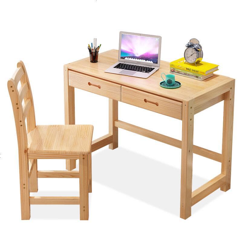 实木书桌家用台式电脑桌可升降学生学习桌松木写字桌椅套装写字台 100原木套装 组装时尚新款图片