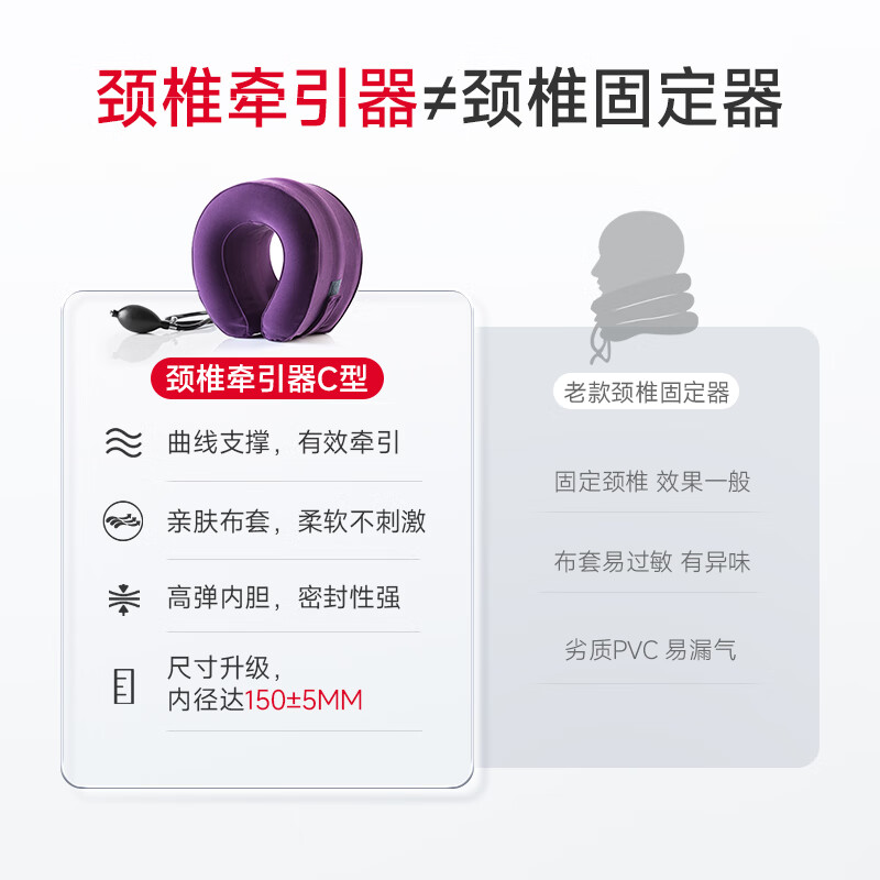 鱼跃(Yuwell)颈椎牵引器C型理疗固定脖子颈椎手动充气护颈拉托伸固定颈托高清大图