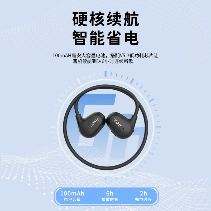 索爱(soaiy)GS5真无线运动蓝牙耳机骨气传导不入耳挂耳式气感开放头戴跑步适用于华为苹果手机
