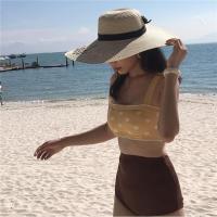 女波点带泳衣性感高腰泳裤两件套分体游泳衣黄色+褐色均码