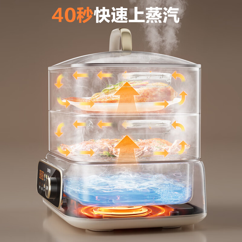 苏泊尔家用多功能涮火锅炖蒸煮一体电热锅双层触控电蒸锅 五档调节18L大容量智能预约功能烹饪ZN30FC669高清大图