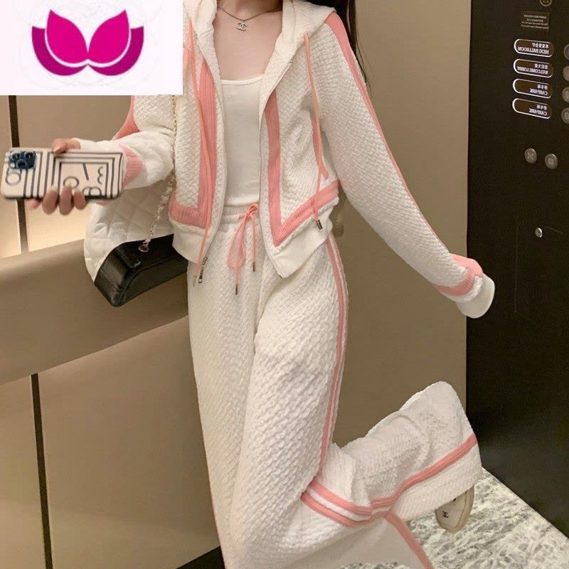 七斓运动套装女秋季2023新款小香风拼色时尚洋气休闲减龄阔腿裤套图片