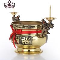 封后纯铜双龙带烛台进宝香炉吉铜香炉香插 佛具用品 香薰炉家用 5寸