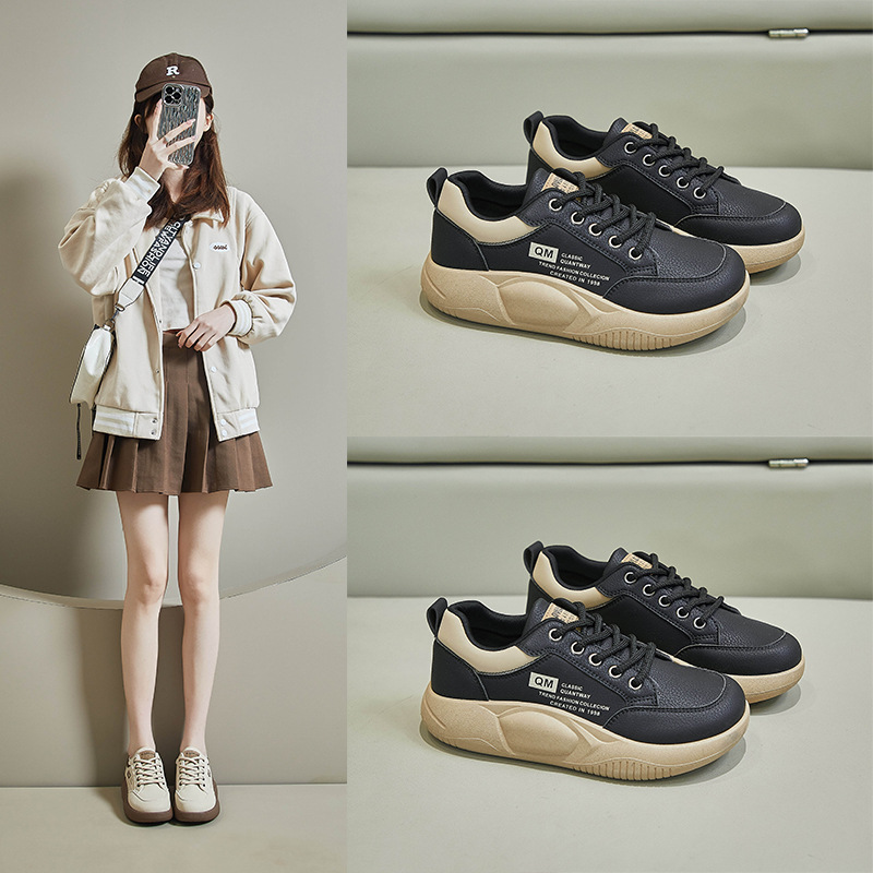 时言(SHIYAN)2025春季小白鞋新款韩版厚底增高女士休闲鞋高清大图