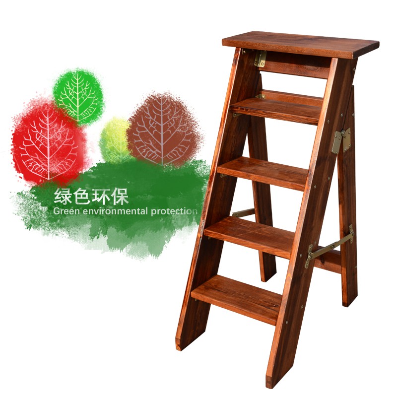 木梯子人字梯多功能移动折叠梯置物架家用加厚登高实木梯装饰梯凳 三维工匠 踏步35*15清漆色4踏0.8米高家用梯高清大图