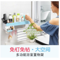 创意免打孔浴室置物架卫生间洗漱台收纳用品壁挂无痕吸壁式收纳架收纳层架浴室置物架