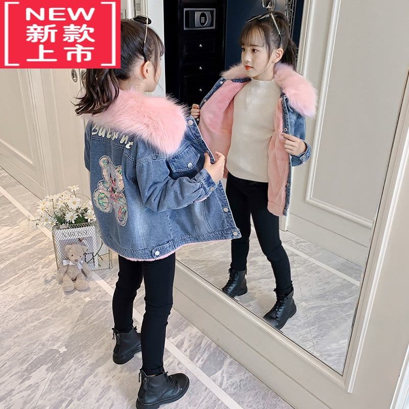 可莉允女童外套秋冬款2022儿童中大童牛仔衣加绒加厚洋气时髦冬装棉衣服棉服图片