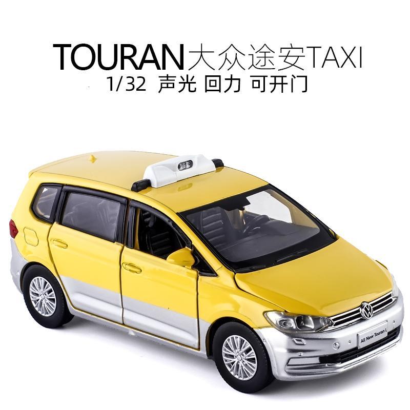 jk合金132上海大众途安出租车的士taxi声光金属汽车模型儿童玩具黄色