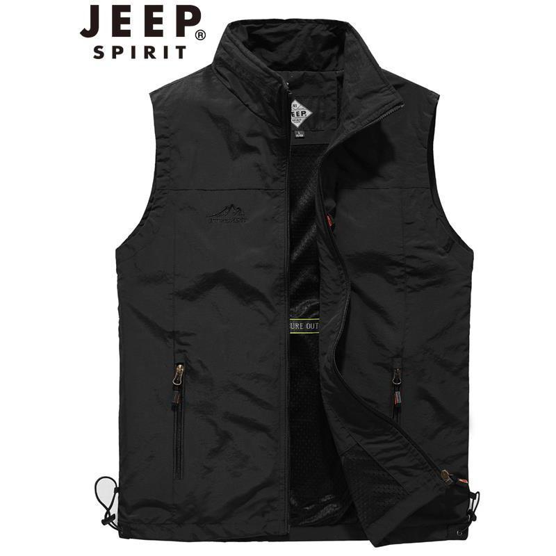 jeepspirit吉普马甲男中年2020春秋新款季多口袋户外马夹钓鱼摄影大码
