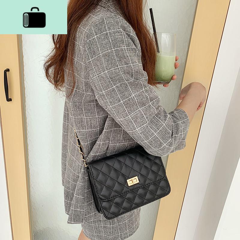 2020韩国气质chic链条小方包单肩斜挎包ins时尚百搭菱格纹包包女NEW LAKE 黑色acc女士单肩包图片