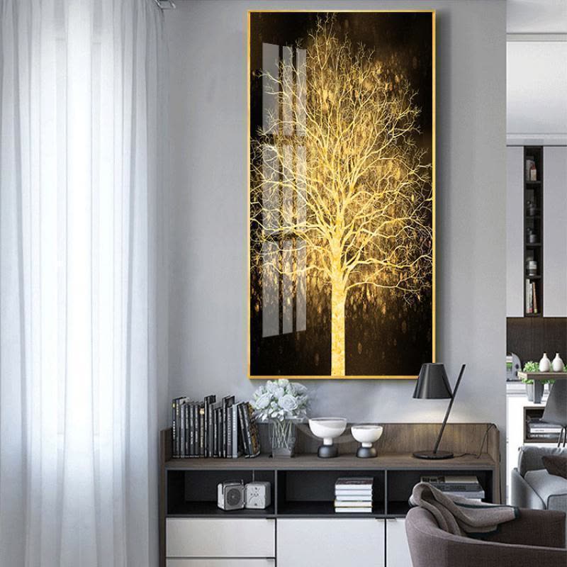 入户玄关装饰晶瓷画风水过道壁画进 jc23(金色边框) 90*180cm晶瓷画(晶瓷工艺+金属框)单幅价格[铝合金边图片