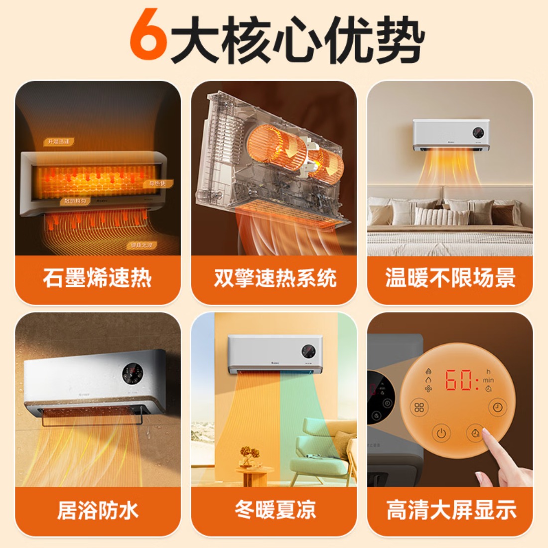 格力(GREE) 【金榜单品】石墨烯取暖器家用壁挂式暖风机防水浴室电暖器电暖气速热取暖炉热风机NFBC-X7022B