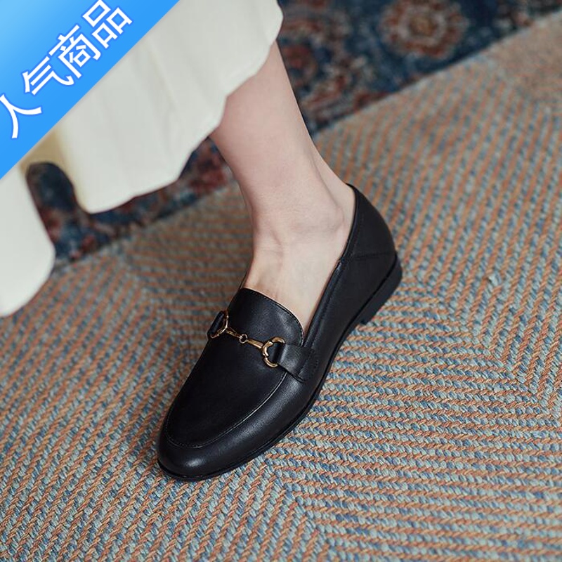 SUNTEK高端版～！两穿金属扣乐福鞋女2023复古小皮鞋英伦风平底单鞋高清大图