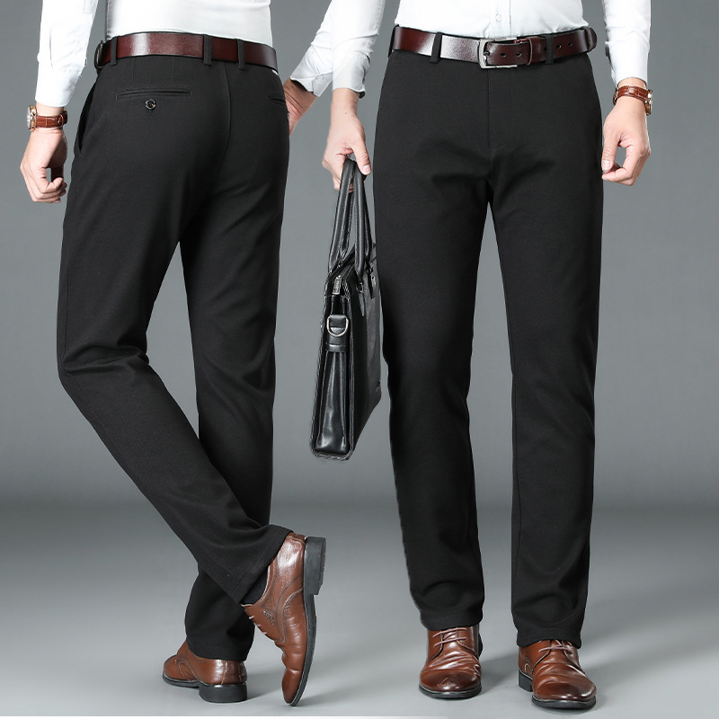 品质毛呢长裤春秋休闲裤男款中年爸爸裤百搭高弹纯色宽松休闲长裤_62高清大图