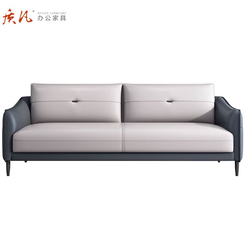 苏宁 质凡 办公家具现代时尚休闲办公接待沙发 单人位+三人位+黑色圆茶几组合高清大图