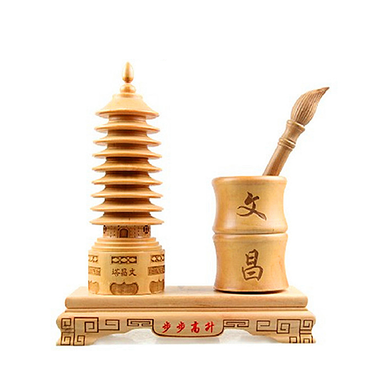 天然桃木刻文昌塔笔筒增智益慧精品文昌笔筒摆设