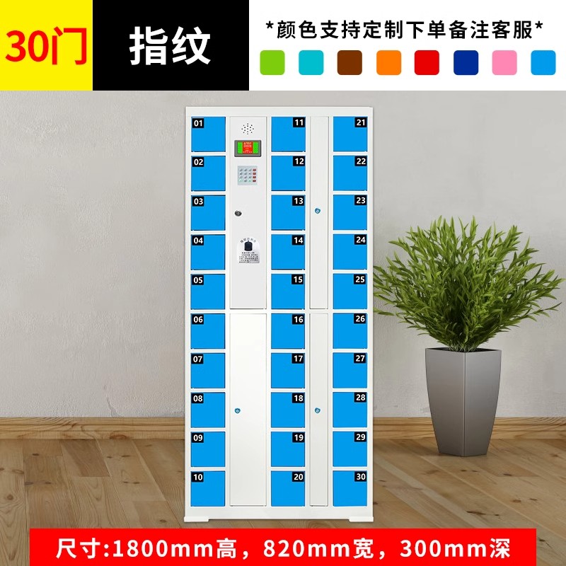 迅迈 30门指纹款 智能手机存放柜USB充电柜人脸识别刷卡扫码指纹员工寄存储物柜高清大图