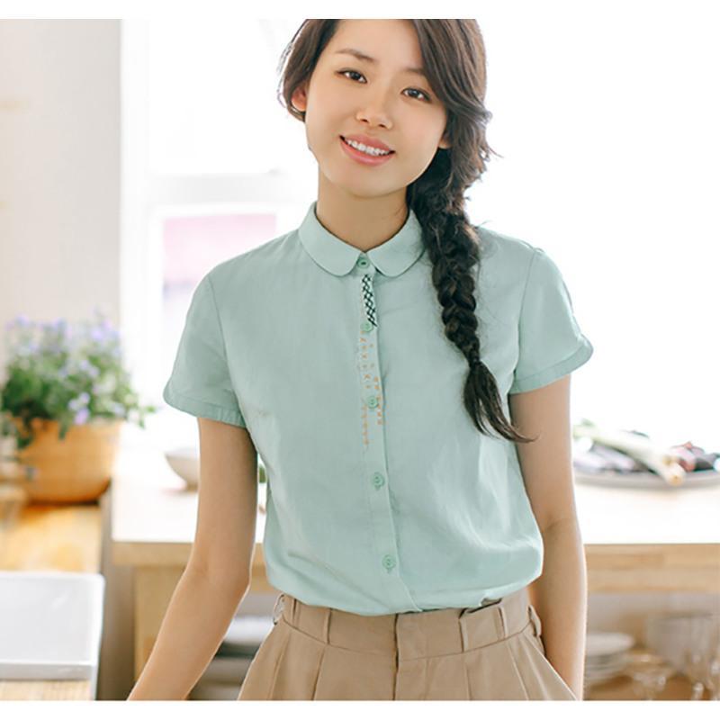 特价8棉麻女装短袖圆领衬衫春夏装新款亚麻小清新文艺衬衣女珍珠白s