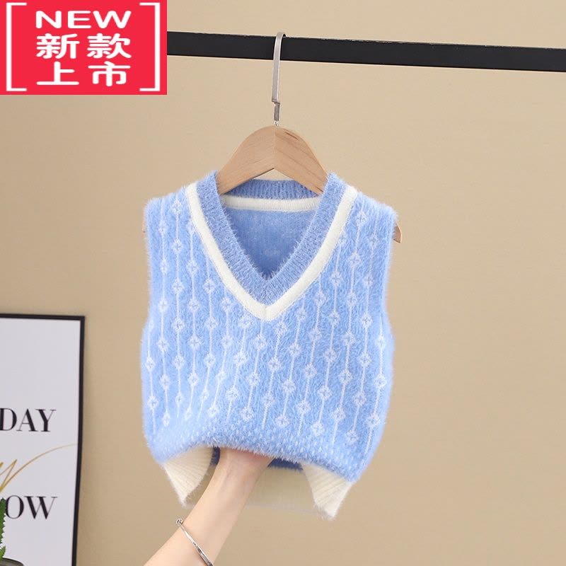 可莉允女童马夹春秋童装宝宝针织背心V领男童外穿毛衣3坎肩条纹休闲马甲图片