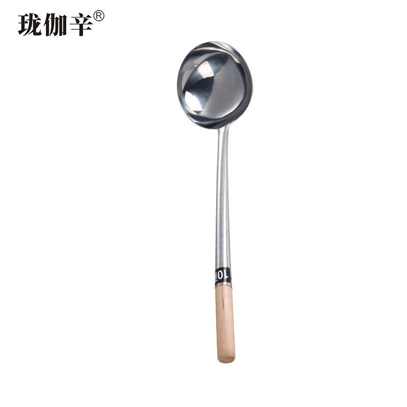 珑伽辛 不锈钢木柄炒勺 10两/把高清大图