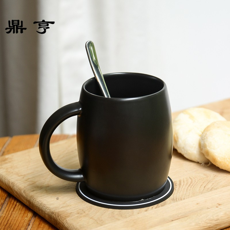 鼎亨简约马克杯定制杯子带盖带勺咖啡杯美式风格陶瓷杯创意水杯可