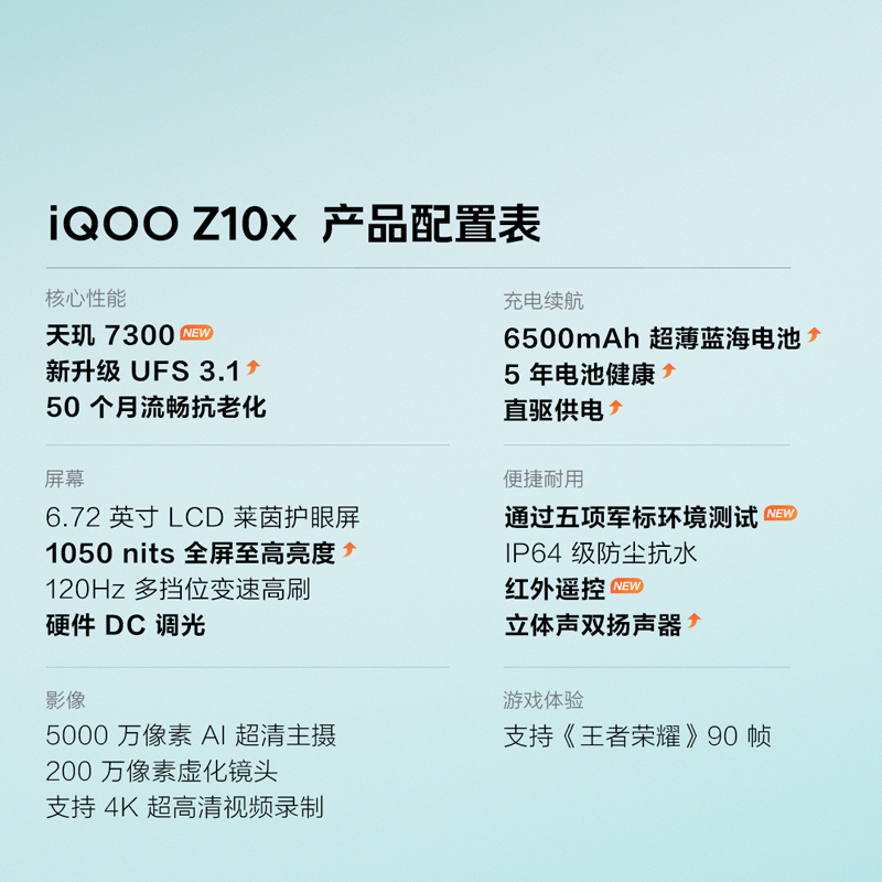 vivo iQOO Z10x 风羽青 8GB+128GB 天玑7300 5G芯 6500mAh蓝海大电池 护眼LCD屏幕 双卡手机高清大图