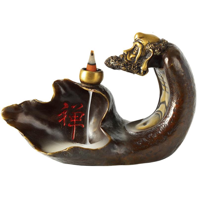 家柏饰(CORATED)倒流香炉创意摆件达摩 悟道祖师茶室会所饰品现在中式铜高清大图